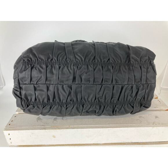 PRADA LARGE BLACK NYLON HANDBAG WITH BRAIDED LEATHER HANDLES - Picture 9 of 16